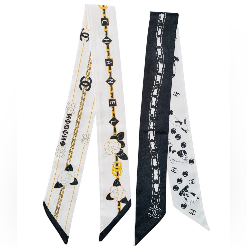 2X Chic Black and White Silk Scarves